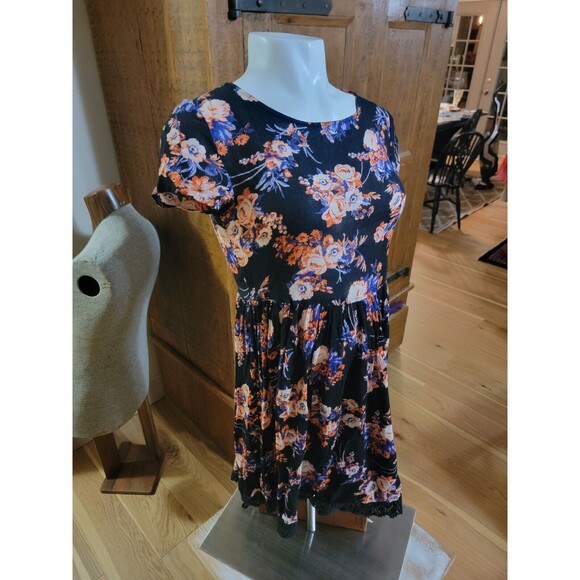 NEW LOOK casual summer cover-up/ dress, black w/ floral, US 4 UK 8 - Picture 11 of 15